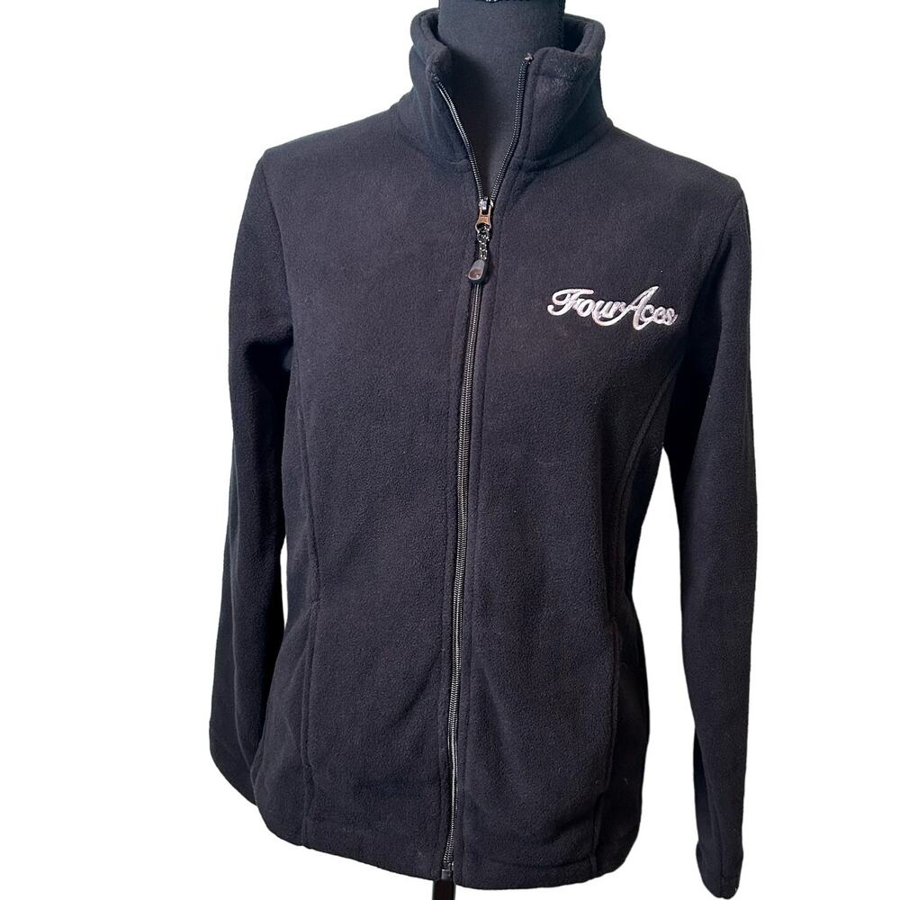 DEVON & JONES Black Fleece Long Sleeve Zip Jacket Four Aces Embroidered